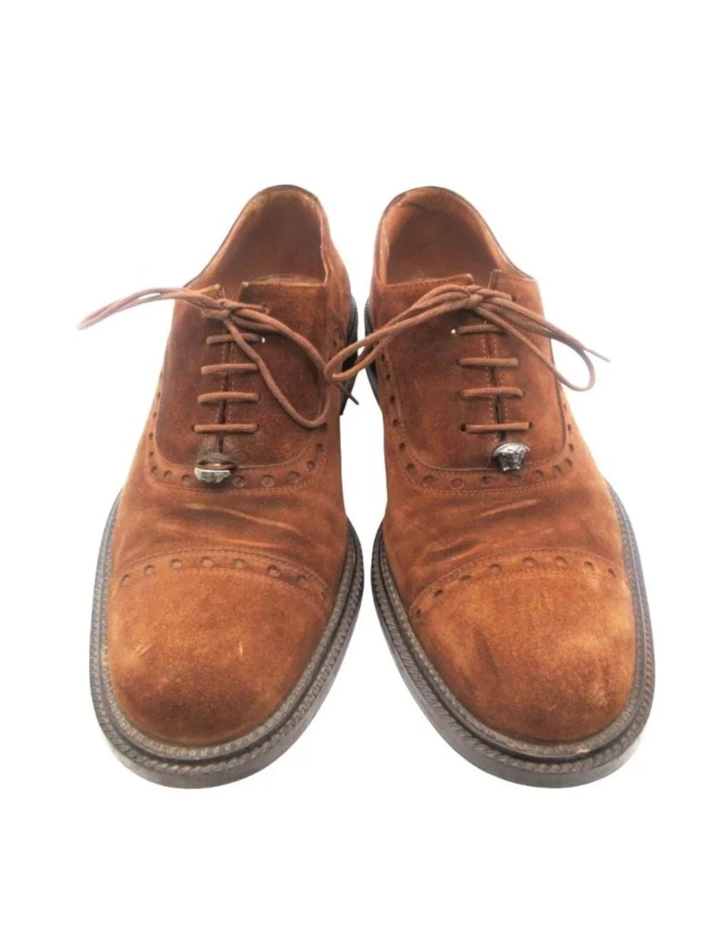 Versace Gianni Dress Shoes Medusa Straight Toe Suede Wingtip Leather Brown 7